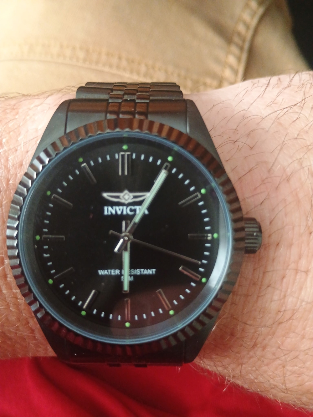 Invicta Black Stainless Steel Dress Watch with Luminous Accents